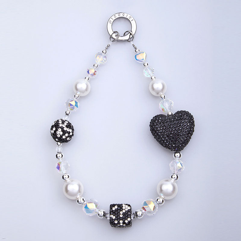PICOCICI Anti-fall Phone Chain with Rhinestone Heart Cube Decor Beaded Wrist Strap PICOCICI Anti-fall Phone Chain with Rhinestone Heart Cube Decor Beaded Wrist Strap